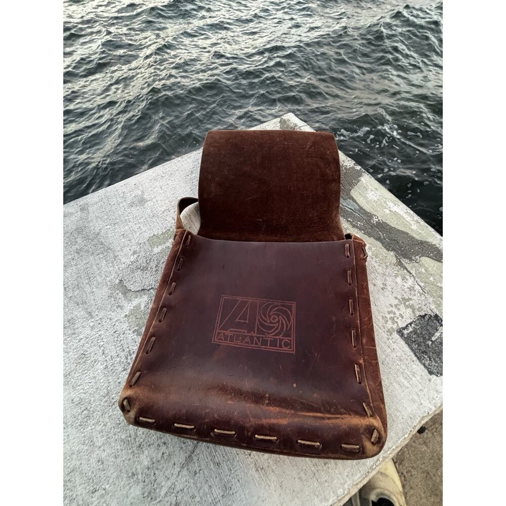 VINTAGE ATLANTIC RECORDS LEATHER LP PROMOTIONAL TOTE BAG SATCHEL - VERY RARE